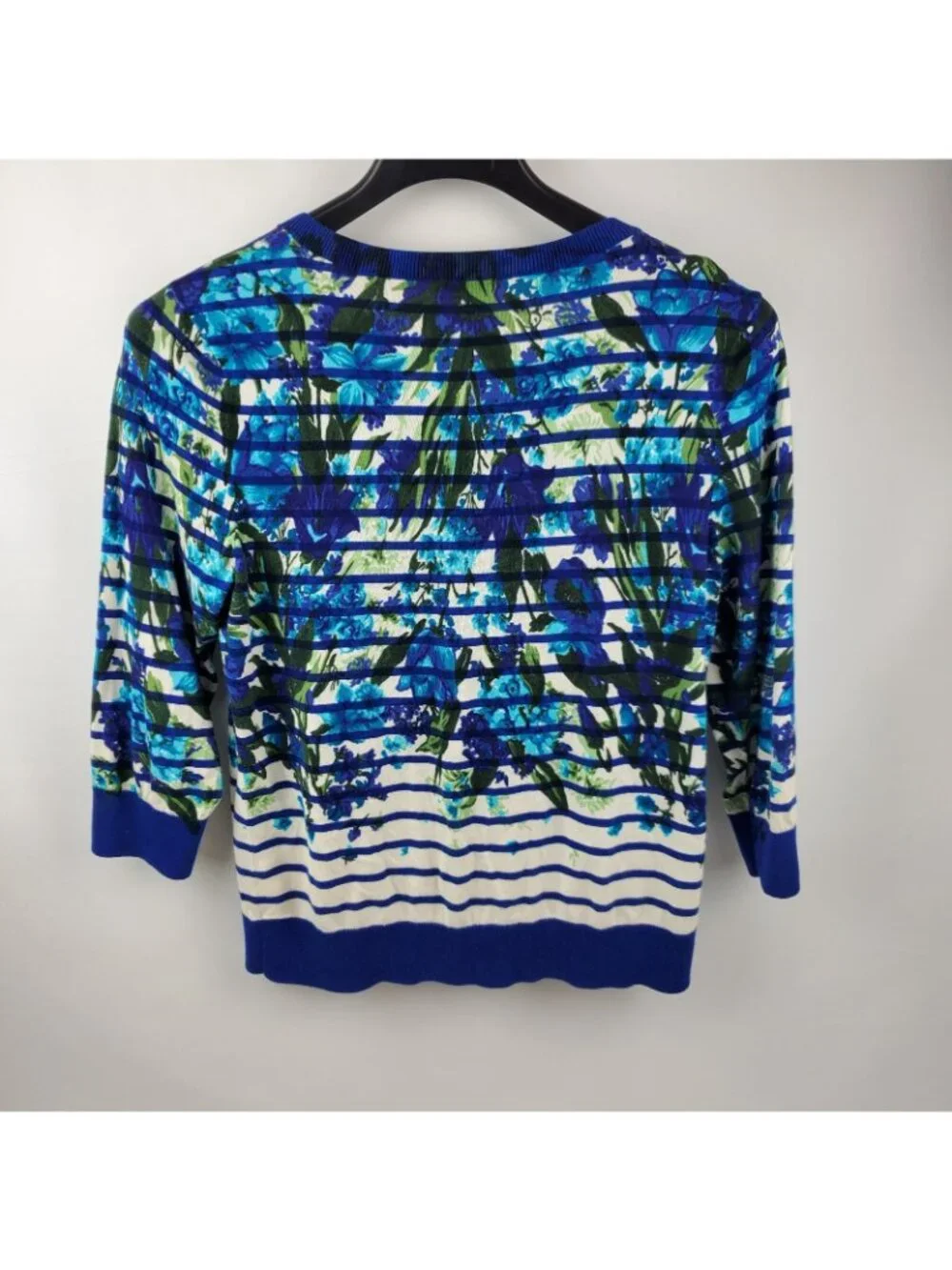 Talbots Sweater Women Large Floral Long Sleeve Button Up Blue Green Cream